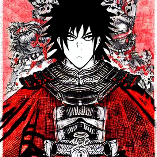 Image similar to Samurai by Kentaro Miura, horror, black and red color scheme