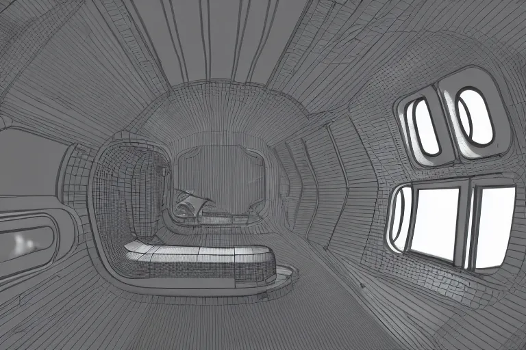 Prompt: small single bedroom quarters inside rocket ship with gray metallic factory engine walls, details, sharp focus, intricate, high definition, retro, 1960s, 1970s, 1980s, sci-fi, digital Art, 3D, realistic photograph,