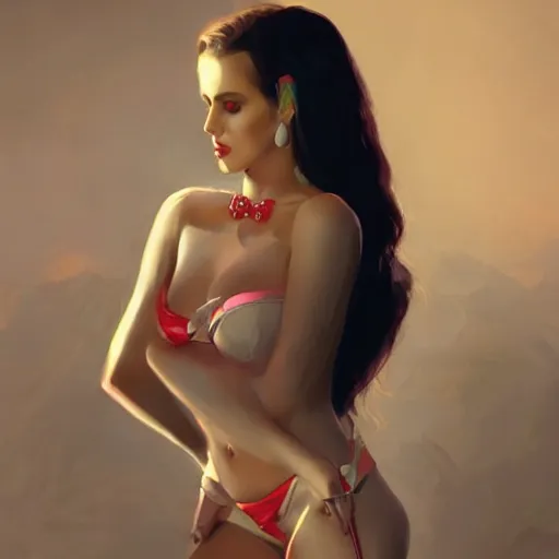 Image similar to detailed photo of lana del rey wearing a playboy bunny outfit, 8 k, by greg rutkowski, artgerm, global illumination