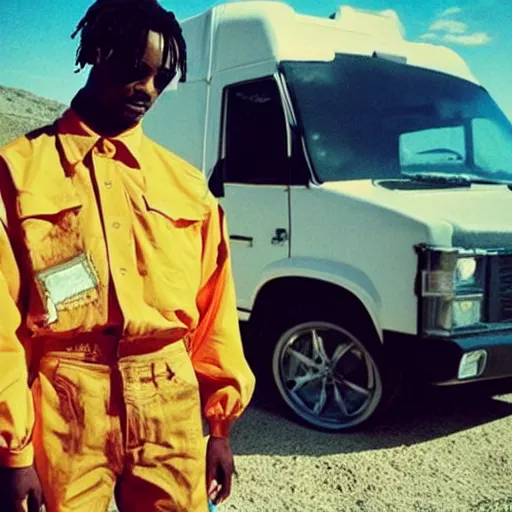 Image similar to “Playboi Carti with Walter white on the set of breaking bad”