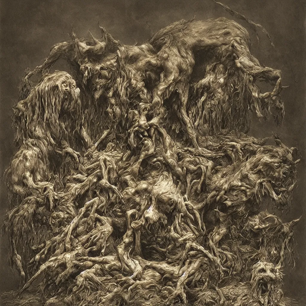 Image similar to demonic dog, necromorph, zdislaw beksinski