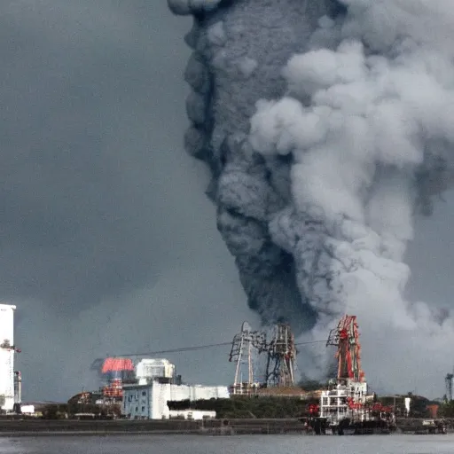 Image similar to godzilla attacking fukushima daiichi unit 4, dramatic lighting