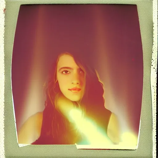 Image similar to polaroid collage, sunllight, girl, wolf