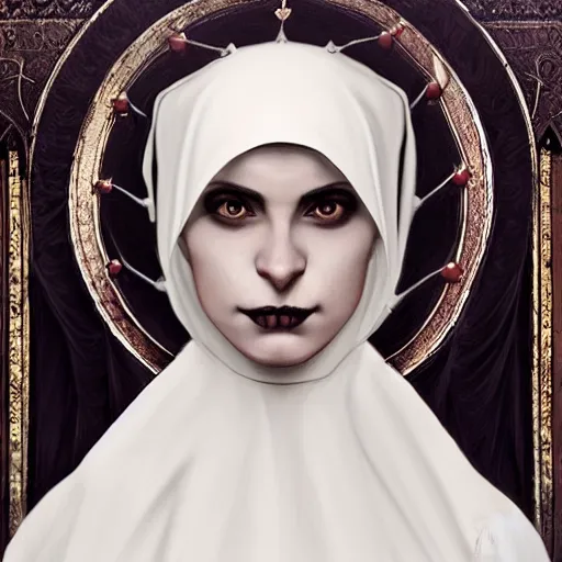 Prompt: gothic nun in full dress, perfectly detailed curiosities!! blessed by time with ever - increasing physical mental perfection, symmetrical! intricate, sensual features, highly detailed, biblical divine holy perfection!! digital painting, artstation, concept art, smooth, sharp focus, illustration, art by artgerm and greg rutkowski and alphonse mucha