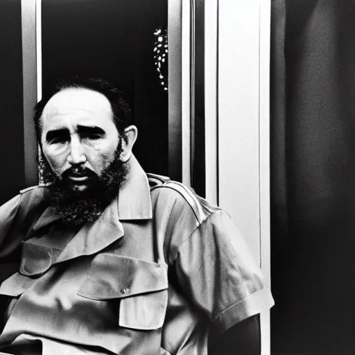 Prompt: fidel castro wearing a romper designed by supreme, portrait, 3 5 mm film, by nan goldin