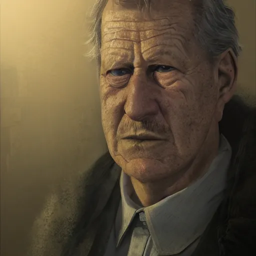 Image similar to elderly werner hertzog, hyperrealistic portrait, bladerunner street, disco elysium style, photo realistic, dynamic lighting, artstation, poster, volumetric lighting, very detailed face, 4 k, award winning