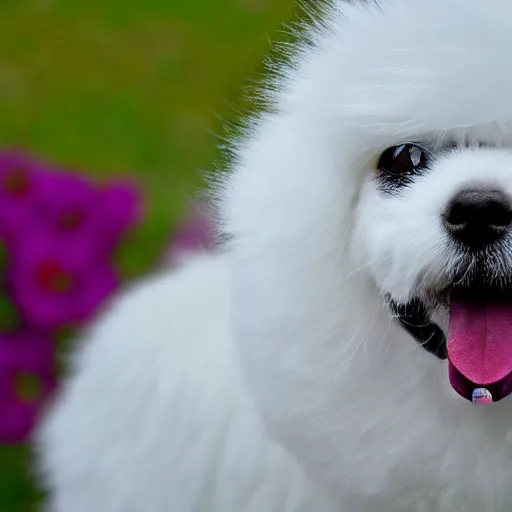 Prompt: cute white furry fluffy dog face, closeup photo