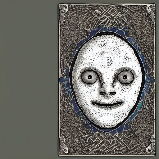 Prompt: a tarot card of an alien face made of water texture, highly detailed symbols as frames of the card