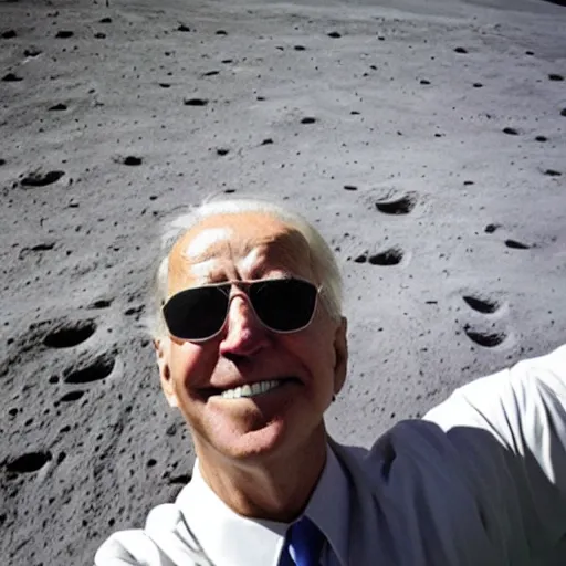 Image similar to joe biden taking a cute selfie on the moon