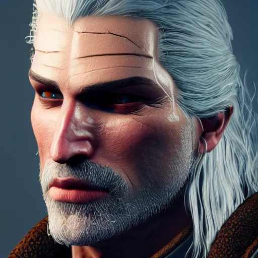 Image similar to portrait of geralt of rivia from the witcher, unreal engine, octane render, studio lighting, intricate details, realistic