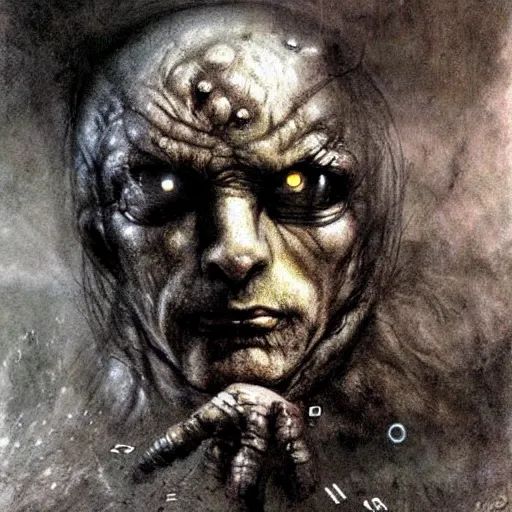 Prompt: Golem with a 12 sided dice as head. Dark Fantasy, concept art, art by Luis Royo