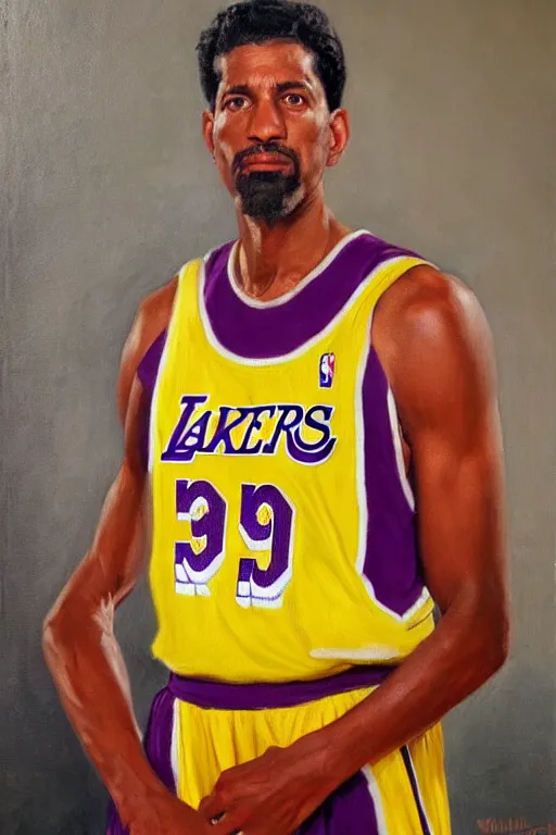 Image similar to full body portrait of the dictator of the los angeles lakers, 1 9 5 5, in full military garb, oil on canvas by william sidney mount, trending on artstation