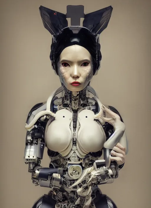 Image similar to portrait of a futuristic geisha cyborg, in the style of ghost in the shell, x - ray, kintsugi, modern fine art, fractal, intricate, elegant, highly detailed, digital photography, subsurface scattering, by jheronimus bosch and greg rutkowski,