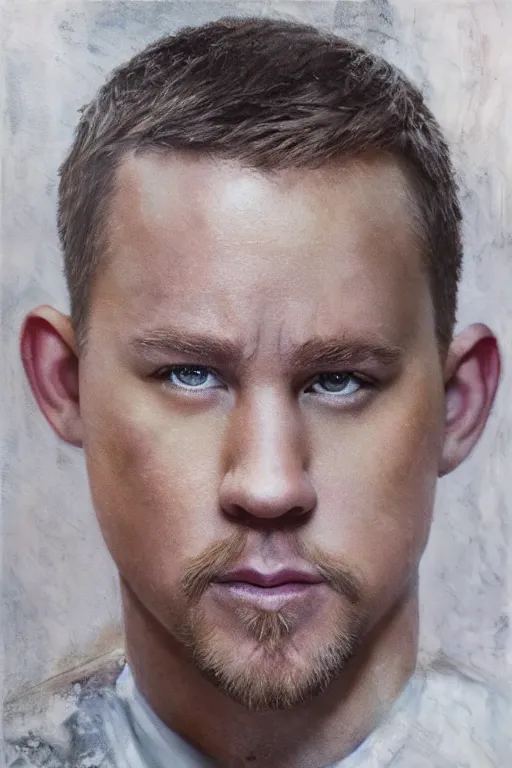 Image similar to a tater tot with channing tatum face, oil on canvas, intricate, 8 k highly professionally detailed, hdr, cgsociety