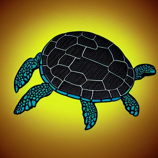 Image similar to turtle eating blue pop rocks digital art