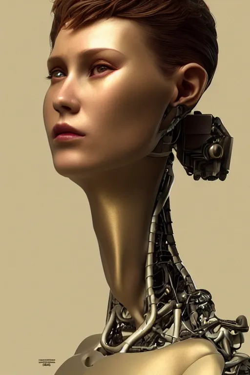 Image similar to portrait of a young female robot, intricate, dystopian toy, sci - fi, extremely detailed, biopunk suit, digital painting, sculpted in zbrush, artstation, concept art, smooth, sharp focus, illustration, chiaroscuro lighting, golden ratio, incredible art by stanley artgerm lau and greg rutkowski and alphonse mucha and simon stalenhag