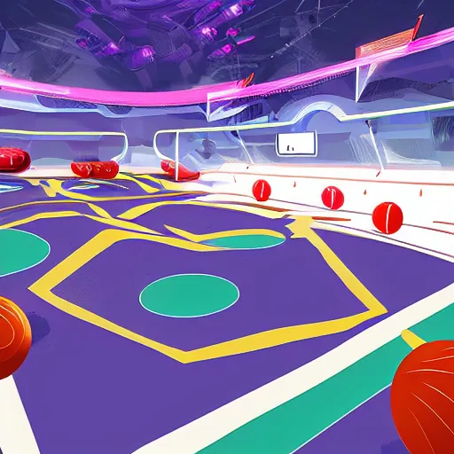 Image similar to a futuristic dodgeball arena, concept art