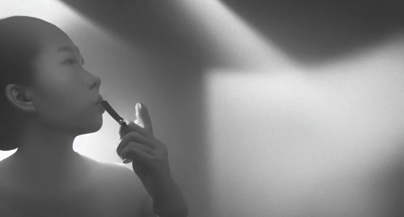 Prompt: girl smoking in a wong kar wai movie, cinematic light, atmospheric effects