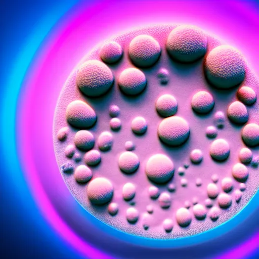 Prompt: macro photo of petri dish with a pastel coloured fungal cultures and bacteriological culture and mold with little filaments, octane render, tilt shift, soft light, smooth, ultrasharp focus, unreal engine 5, bokeh background, vray