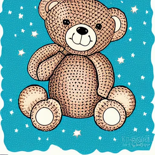 Image similar to teddybear surrounded by bubbles, vector art, crochet, cute, art print, lithography