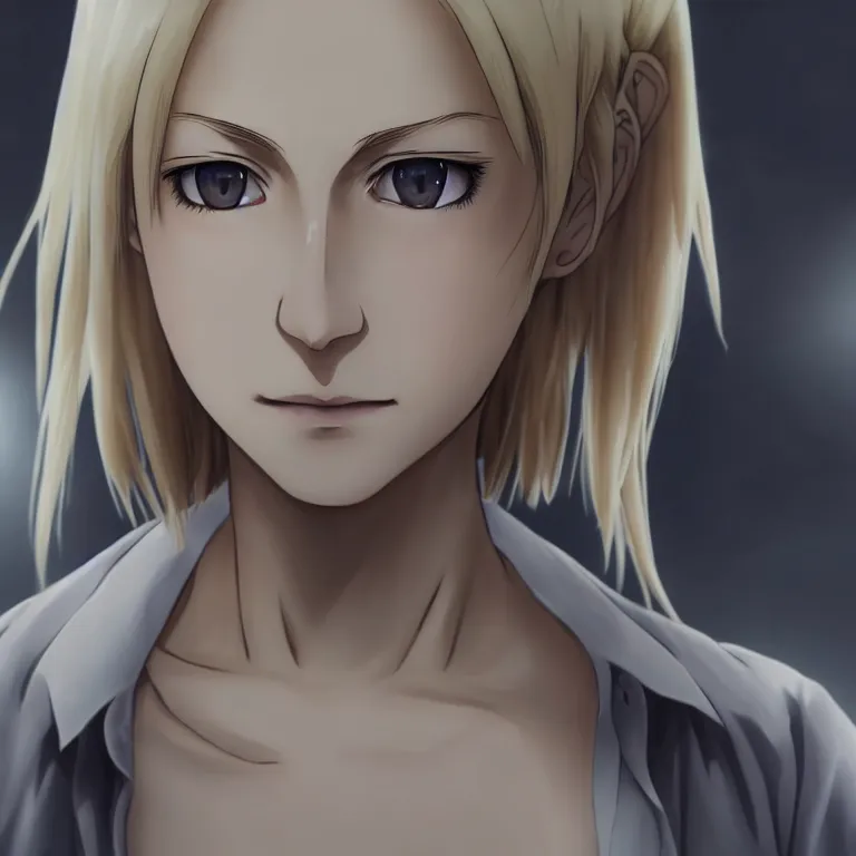 Prompt: picture of beautiful annie leonhart, anime screenshot, hyper realistic, pale skin, 4 k, rule of thirds, extreme detail, detailed drawing, trending artstation, hd, fantasy, realistic lighting, sharp focus, backlit