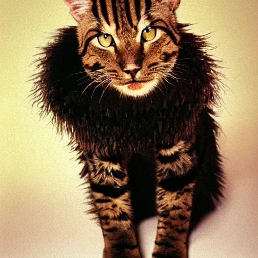 Image similar to 📷 john partridge playing rum tum tugger, spike collar, fluffy neck, cats the musical 🎶, 1 9 9 8 version, professional cat - like makeup, stunning lighting