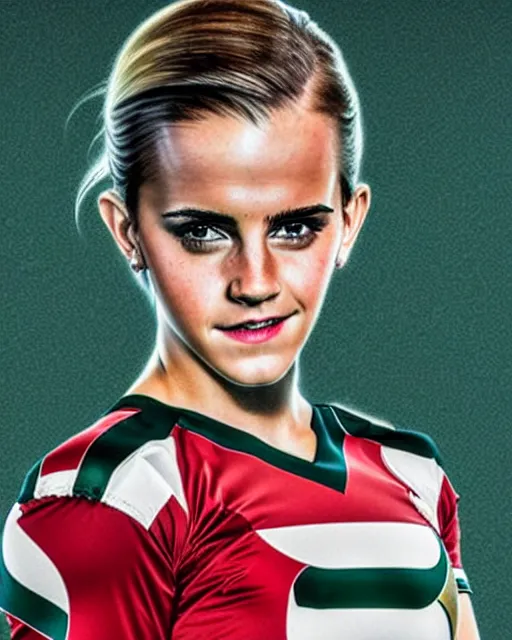 Image similar to a portrait of emma watson as a lokomotiv football player, hyper realistic