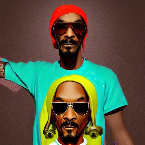 Prompt: Snoop Dog on the skateboard, octane render, V-Ray, blender, studio lighting, 8k, trending on ArtStation,