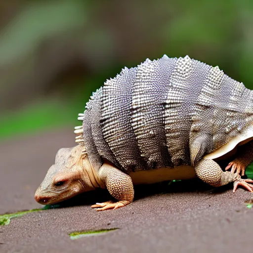 Prompt: a lizzard - armadillo - hybrid, animal photography