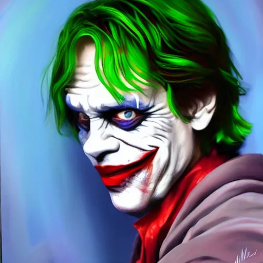 Image similar to mark hamill as the joker! as luke skywalker, oil painting, artgerm, artstation, highly detailed, portrait