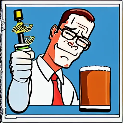 Image similar to hank hill beer can label, highly detailed, high quality, high resolution