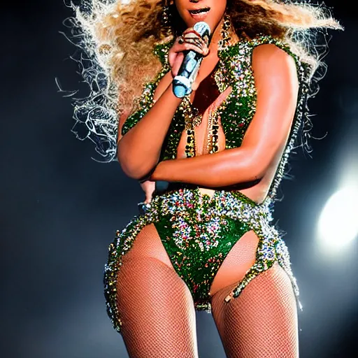 Prompt: Beyonce giving a concert, (EOS 5DS R, ISO100, f/8, 1/125, 84mm, postprocessed, crisp, amazing eyes, facial features)