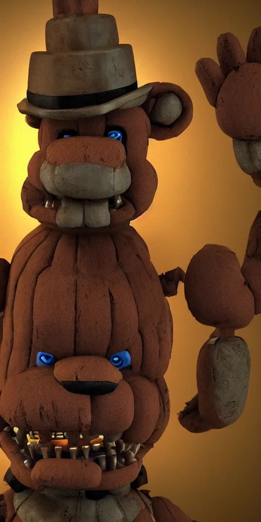 Image similar to freddy fazbear, ultra realistic, scary, horror, dark, 3 point lighting, arcade,! dream