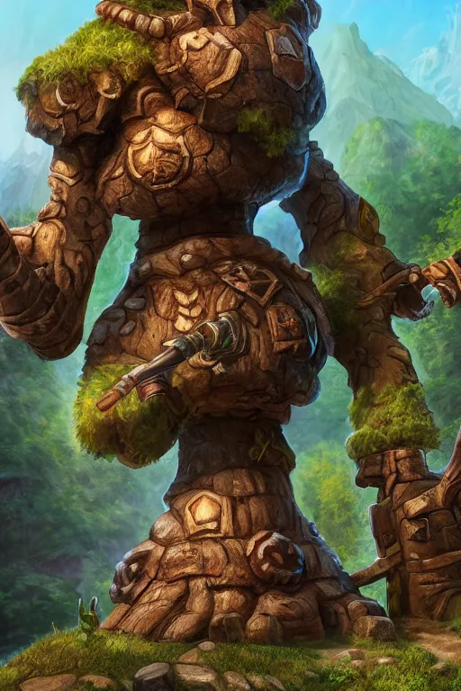 Image similar to zelda fantasy art giant golem troll wood rock greeble gemstone, global illumination ray tracing hdr fanart arstation by sung choi and eric pfeiffer and gabriel garza and casper konefal