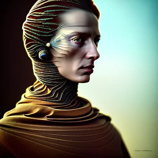 Image similar to Colour Caravaggio and Dune by denis villeneuve style full body Photography of Highly detailed beautiful Woman with 1000 years detailed face and wearing detailed Ukrainian folk costume designed by Taras Shevchenko also wearing highly detailed retrofuturistic sci-fi Neural interface designed by Josan Gonzalez. Many details In style of Josan Gonzalez and Mike Winkelmann and andgreg rutkowski and alphonse muchaand and Caspar David Friedrich and Stephen Hickman and James Gurney and Hiromasa Ogura. Rendered in Blender and Octane Render volumetric natural light