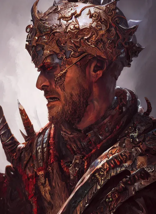 Image similar to An epic fantasy comic book style portrait painting of a supreme necromancer warlord with many undead and skeleton warriors around him, painted by craig mullins, unreal 5, DAZ, hyperrealistic, octane render, cosplay, RPG portrait, dynamic lighting