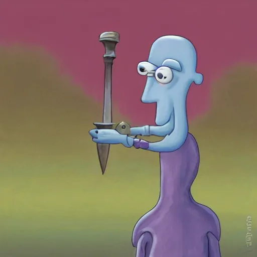 Prompt: squidward as a dark souls boss by Geoffrey Gersten