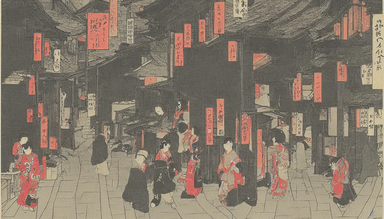 Image similar to ido period street, japanese illustration