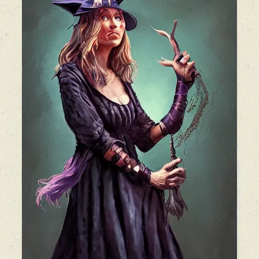 Image similar to a beautiful portrait of a witch casting a spell by Adrian Smith, featured on artstation