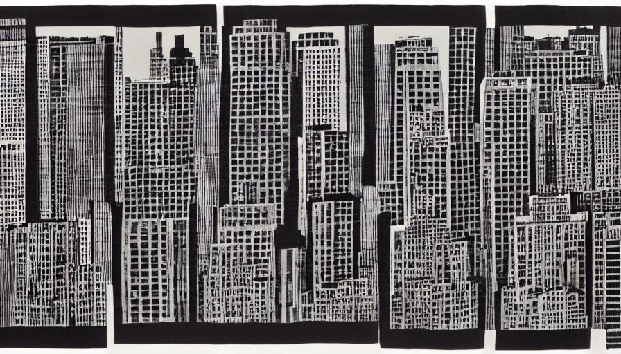 Prompt: new york skyline, by anni albers [ wide painting ]