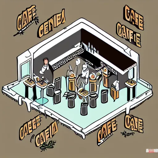 Image similar to vector drawn minimalistic line portrait of cannabis cafe, isometric, ink, digital art, shading layer complete