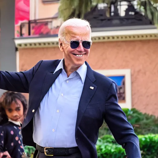 Image similar to joe biden dressed as michael jackson visiting Disneyland