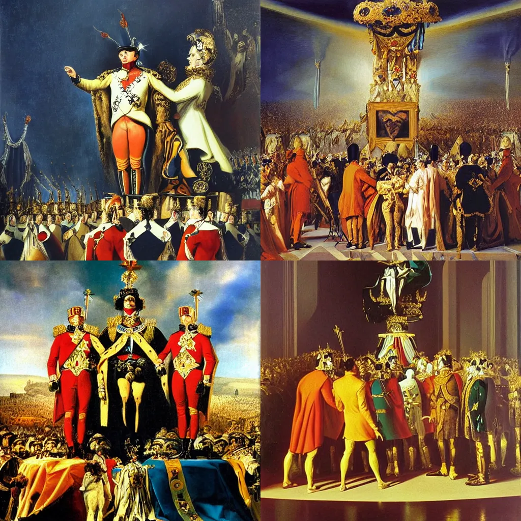 Prompt: coronation of napoleon, oil painting by Salvador Dali