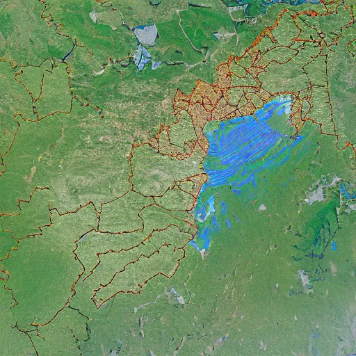 Prompt: a satellite image of the Netherlands with borders