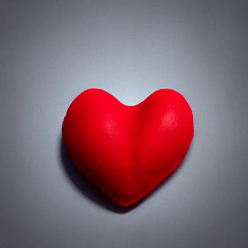 Image similar to 3d render of a badly formed red putty heart shape in the middle of a gray sheet of paper