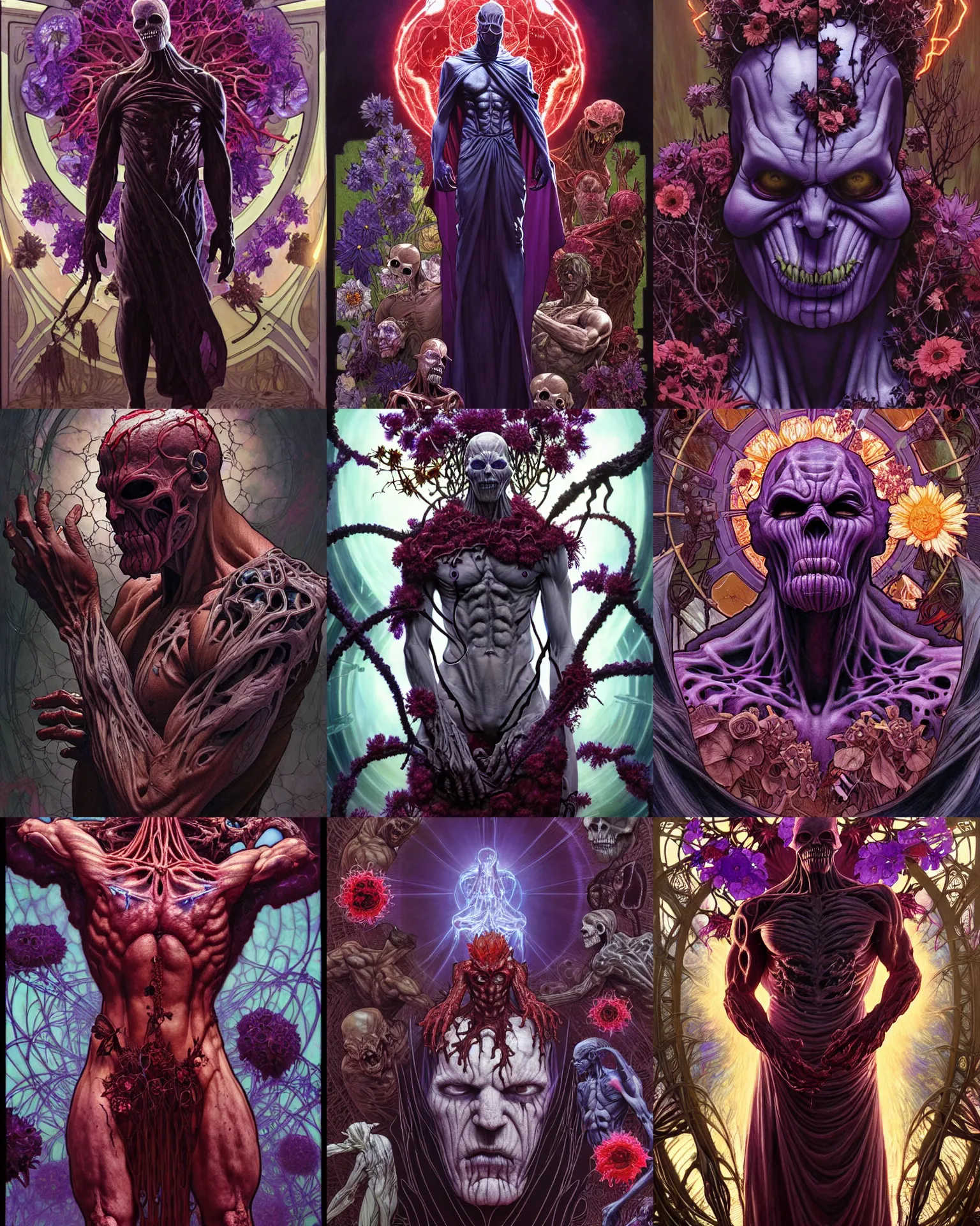 Prompt: the platonic ideal of flowers of cletus kasady ultimate carnage thanos dementor doctor manhattan chtulu nazgul, detailed, intricate, hyperrealism, intense, scary, decay, dmt, art by brock hofer and artgerm and greg rutkowski and alphonse mucha