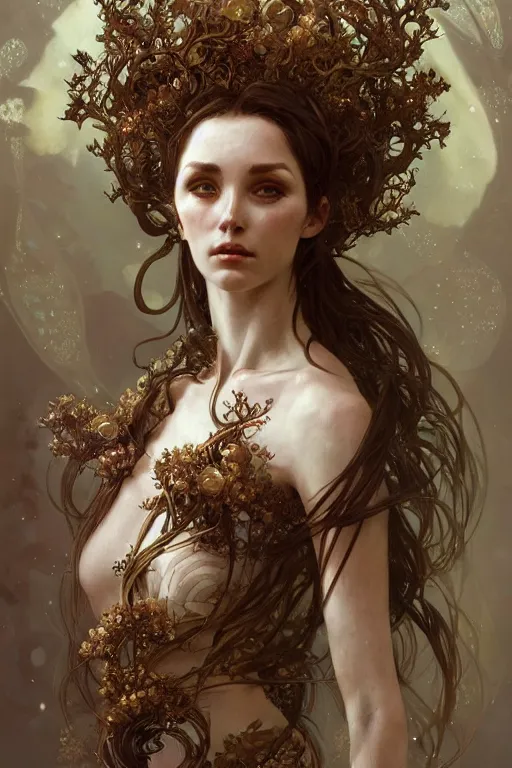 Image similar to A full portrait of an ancient noridc dryad, intricate, elegant, highly detailed, digital painting, artstation, concept art, smooth, sharp focus, illustration, art by Krenz Cushart and Artem Demura and alphonse mucha