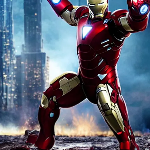 Image similar to ironman able to lift mjolnir, still shot from the avengers movie