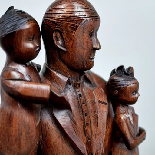 Prompt: Sculpture wooden of a father guiding his daughter