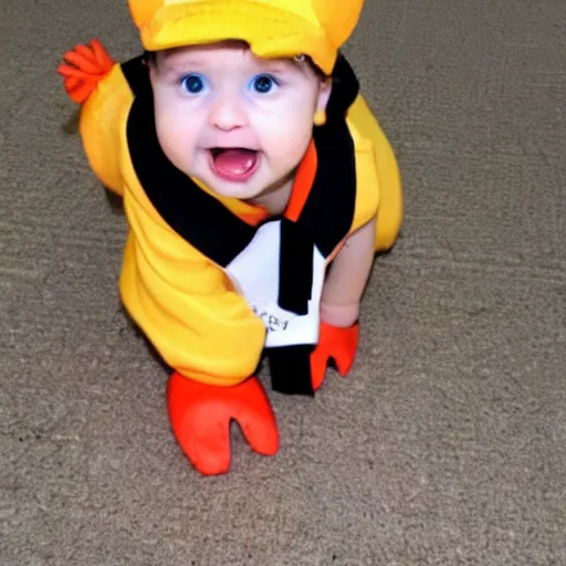 Image similar to cute baby chick dressed as an inmate